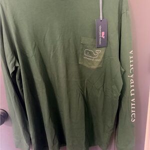 NWT! Vineyard Vines Olive Green Long-Sleeve Pocket Tee with Sleeve Logo